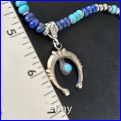 Blue Turquoise Lapis Naja Pendant Navajo Pearls Sterling Silver Necklace 14638