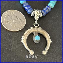Blue Turquoise Lapis Naja Pendant Navajo Pearls Sterling Silver Necklace 14638