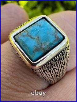 Blue Turquoise Mens Real Solid 925 Silver Navajo Native American Inspired Ring Blue Turquoise Mens Real Solid 925 Silver Navajo Native American Inspired Ring