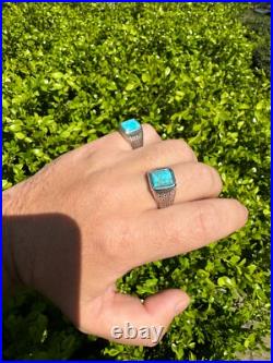Blue Turquoise Mens Real Solid 925 Silver Navajo Native American Inspired Ring