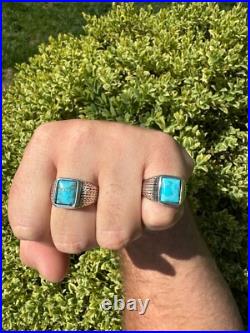 Blue Turquoise Mens Real Solid 925 Silver Navajo Native American Inspired Ring Blue Turquoise Mens Real Solid 925 Silver Navajo Native American Inspired Ring