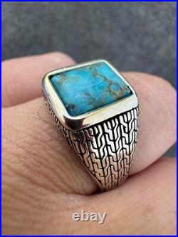 Blue Turquoise Mens Real Solid 925 Silver Navajo Native American Inspired Ring