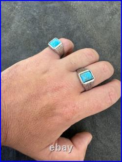 Blue Turquoise Mens Real Solid 925 Silver Navajo Native American Inspired Ring
