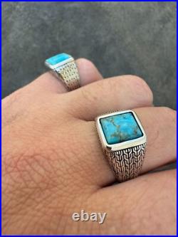 Blue Turquoise Mens Real Solid 925 Silver Navajo Native American Inspired Ring