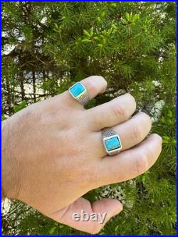 Blue Turquoise Mens Real Solid 925 Silver Navajo Native American Inspired Ring Blue Turquoise Mens Real Solid 925 Silver Navajo Native American Inspired Ring