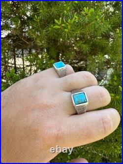 Blue Turquoise Mens Real Solid 925 Silver Navajo Native American Inspired Ring