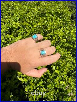 Blue Turquoise Mens Real Solid 925 Silver Navajo Native American Inspired Ring Blue Turquoise Mens Real Solid 925 Silver Navajo Native American Inspired Ring