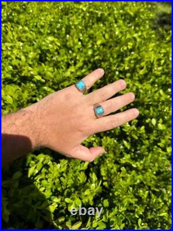 Blue Turquoise Mens Real Solid 925 Silver Navajo Native American Inspired Ring