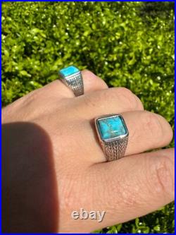Blue Turquoise Mens Real Solid 925 Silver Navajo Native American Inspired Ring