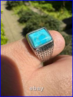 Blue Turquoise Mens Real Solid 925 Silver Navajo Native American Inspired Ring