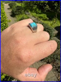 Blue Turquoise Mens Real Solid 925 Silver Navajo Native American Inspired Ring Blue Turquoise Mens Real Solid 925 Silver Navajo Native American Inspired Ring