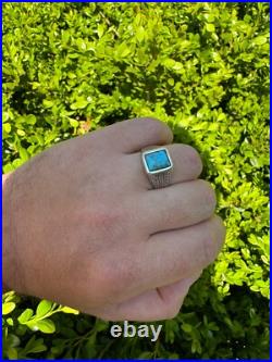 Blue Turquoise Mens Real Solid 925 Silver Navajo Native American Inspired Ring