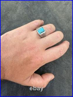 Blue Turquoise Mens Real Solid 925 Silver Navajo Native American Inspired Ring