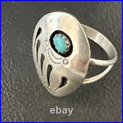 Blue Turquoise Navajo Sterling Silver BearPaw Ring Size 8 15362