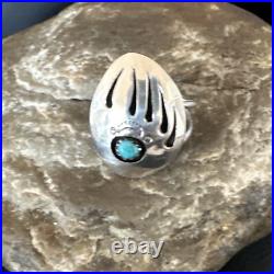 Blue Turquoise Navajo Sterling Silver BearPaw Ring Size 8 15362