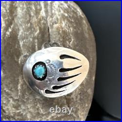 Blue Turquoise Navajo Sterling Silver BearPaw Ring Size 8 15362