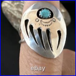 Blue Turquoise Navajo Sterling Silver BearPaw Ring Size 8 15362