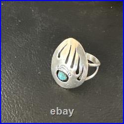 Blue Turquoise Navajo Sterling Silver BearPaw Ring Size 8 15362