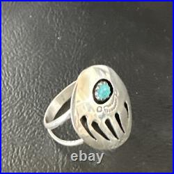 Blue Turquoise Navajo Sterling Silver BearPaw Ring Size 8 15362