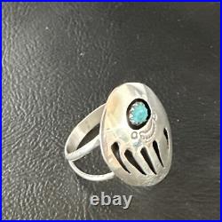 Blue Turquoise Navajo Sterling Silver BearPaw Ring Size 8 15362
