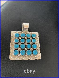 Blue Turquoise Navajo Sterling Silver Cluster Pendant 2 02098