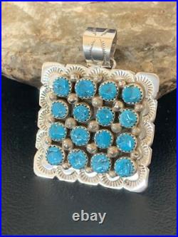 Blue Turquoise Navajo Sterling Silver Cluster Pendant 2 02098