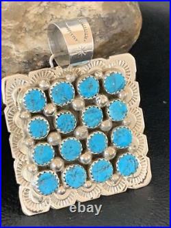 Blue Turquoise Navajo Sterling Silver Cluster Pendant 2 02098
