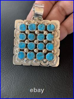 Blue Turquoise Navajo Sterling Silver Cluster Pendant 2 02098