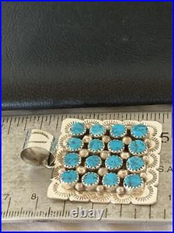 Blue Turquoise Navajo Sterling Silver Cluster Pendant 2 02098