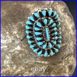 Blue Turquoise Navajo Sterling Silver Cluster Ring Adjustable Size 7 15703