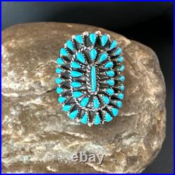 Blue Turquoise Navajo Sterling Silver Cluster Ring Adjustable Size 7 15703