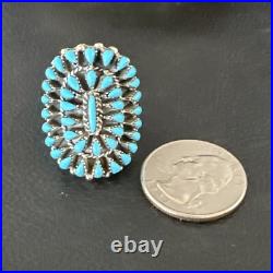 Blue Turquoise Navajo Sterling Silver Cluster Ring Adjustable Size 7 15703