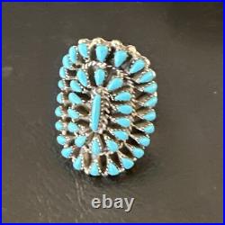 Blue Turquoise Navajo Sterling Silver Cluster Ring Adjustable Size 7 15703