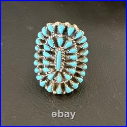Blue Turquoise Navajo Sterling Silver Cluster Ring Adjustable Size 7 15703