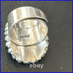 Blue Turquoise Navajo Sterling Silver Cluster Ring Adjustable Size 7 15703