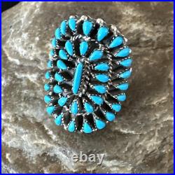 Blue Turquoise Navajo Sterling Silver Cluster Ring Adjustable Size 7 15706