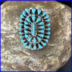 Blue Turquoise Navajo Sterling Silver Cluster Ring Adjustable Size 7 15706