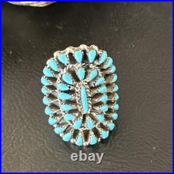Blue Turquoise Navajo Sterling Silver Cluster Ring Adjustable Size 7 15706