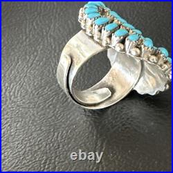 Blue Turquoise Navajo Sterling Silver Cluster Ring Adjustable Size 7 15706