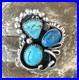 Blue Turquoise Navajo Sterling Silver Cluster Ring Size 8.5 14837
