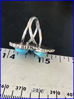 Blue Turquoise Navajo Sterling Silver Cluster Ring Size 8.5 14837