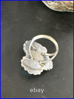 Blue Turquoise Navajo Sterling Silver Cluster Ring Size 8.5 14837