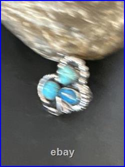 Blue Turquoise Navajo Sterling Silver Cluster Ring Size 8.5 14837