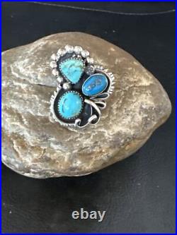 Blue Turquoise Navajo Sterling Silver Cluster Ring Size 8.5 14837