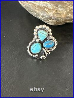Blue Turquoise Navajo Sterling Silver Cluster Ring Size 8.5 14837