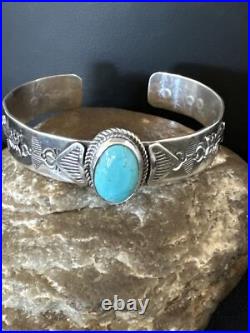 Blue Turquoise Navajo Sterling Silver Cuff Bracelet 15336