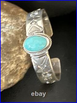Blue Turquoise Navajo Sterling Silver Cuff Bracelet 15336