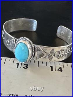 Blue Turquoise Navajo Sterling Silver Cuff Bracelet 15336