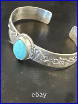 Blue Turquoise Navajo Sterling Silver Cuff Bracelet 15336