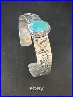 Blue Turquoise Navajo Sterling Silver Cuff Bracelet 15336